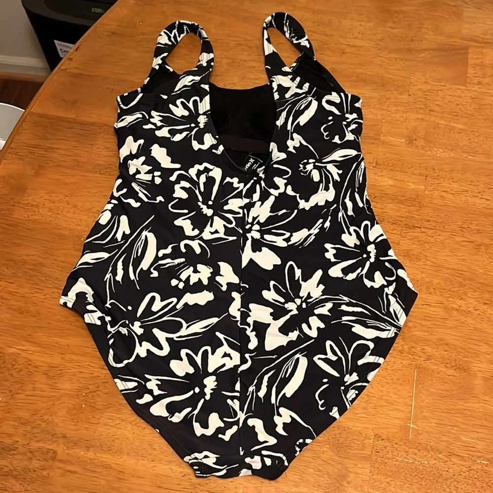 Hurley One Piece Swimsuit Ink Fresco Floral Black and White Womens Medium